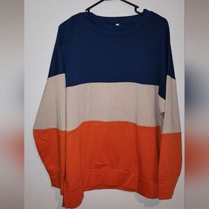 Colorblock Women's Shirt - Blue, Beige, and Orange